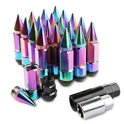 20Pcs Anti Theft Spiked Extended Tuner Wheel/Rims Lug Nut M12X1.5+Socket (Neo Chrome) - color: Neo Chrome