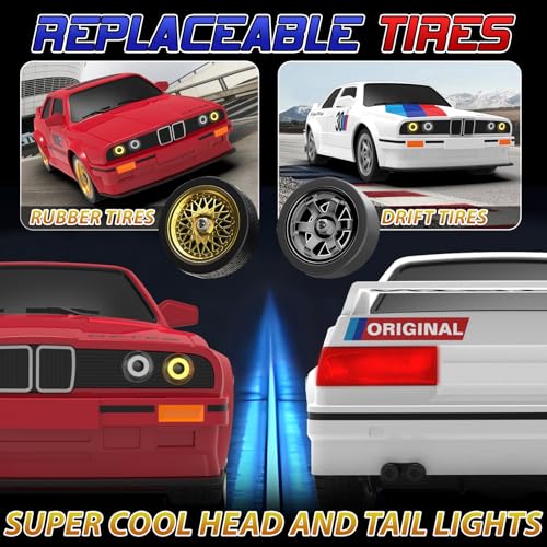 Remote Control Cars 1:16 Scale RC Drift Car 2.4Ghz 30KM/H High Speed 4WD RTR Racing Car with Drift Tires LED Lights 2PCS Rechargeable Batteries RC Sport Cars Toys for Adults Boys Girls Kids Gift - color: White