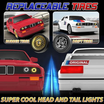 Remote Control Cars 1:16 Scale RC Drift Car 2.4Ghz 30KM/H High Speed 4WD RTR Racing Car with Drift Tires LED Lights 2PCS Rechargeable Batteries RC Sport Cars Toys for Adults Boys Girls Kids Gift - color: Red