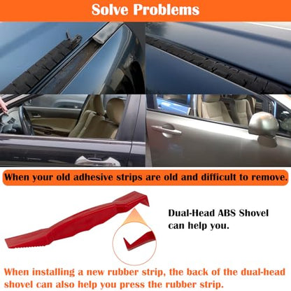 5Pcs Car Weatherstrip Installation & Cleaning Tool Kit – 2 Microfiber Towels, Groove Brush, Dual-Head ABS Shovel & 90° Metal Hook for Trim Groove, Roof Seal & Sunroof Strip