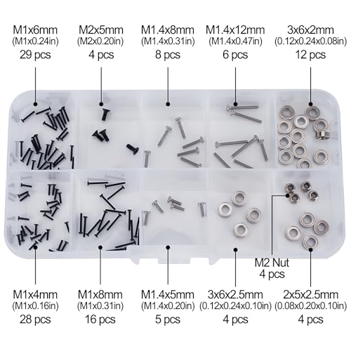 120PCS RC Screw Kit with Bearings for Axial SCX30, Stainless Steel M1 M1.4 M2 Hardware Set, Hex & Phillips Screws, Durable Upgrade Parts for 1/30 RC Crawler with Box