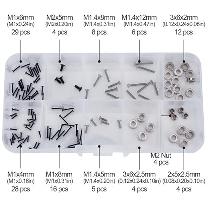 120PCS RC Screw Kit with Bearings for Axial SCX30, Stainless Steel M1 M1.4 M2 Hardware Set, Hex & Phillips Screws, Durable Upgrade Parts for 1/30 RC Crawler with Box