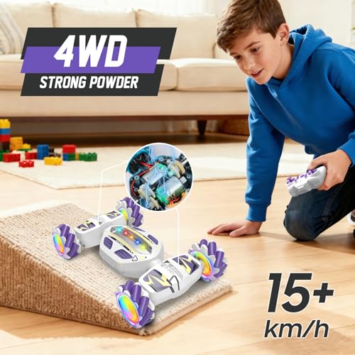Gesture Sensing RC Stunt Car for Boys 8-12 - Gifts Toy for Kids,4WD Remote Control 360° Rotating,Transform Hand Controlled,Birthday Presents for Boy Age 8 9 10 11 12(White)