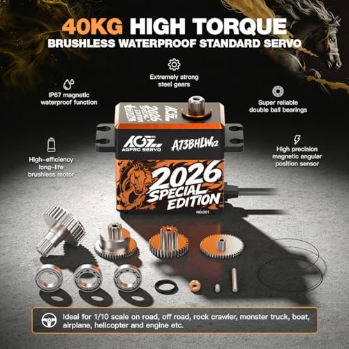 AGFRC 40KG High-Torque RC Servo Motor - Year for the Horse, Waterproof Brushless Digital Standard Servo for 1/10 RC Cars (A73BHLW V2 2026 Special Edition) - style: A73BHLW V2 2026 Special Edition