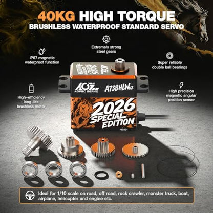 AGFRC 40KG High-Torque RC Servo Motor - Year for the Horse, Waterproof Brushless Digital Standard Servo for 1/10 RC Cars (A73BHLW V2 2026 Special Edition) - style: A73BHLW V2 2026 Special Edition