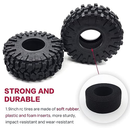 1.9 Crawler Tires RC Tires RC Rubber Tyre Set for 1/10 RC Crawler | RC Crawler Tyre with Foam Insert for SCX10 90046 SCX10 UTB18 TRX4 TRX6 Redcat Gen8 7VS4-10,Soft Rubber,Wear-resistant