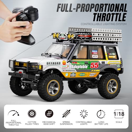 1/18 Scale RC Crawler, 2.4GHz Full Proportional Remote Control Off Road Car, 4WD RC Rock Truck Simulation Off Road Climbing Vehicle Dual Speed Model Car for Adults (Yellow) - color: Yellow