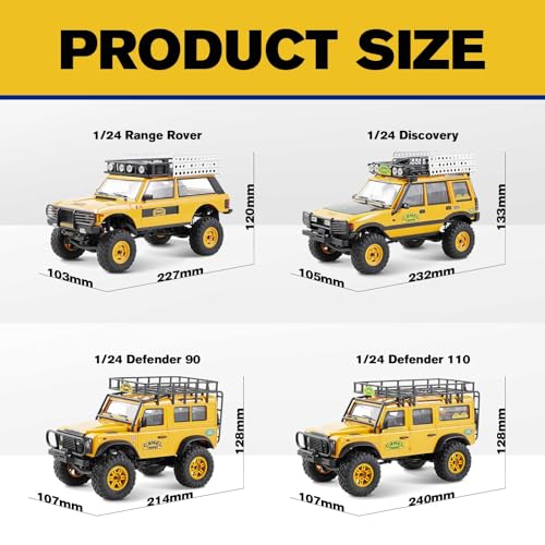 FMS 1/24 FCX24M RC Crawler RTR, Land Rover Series with Licensed, 1/24 RC Truck 4X4 Mini RC car with Lighting, 2.4Ghz Remote Control,Battery (Defender90)