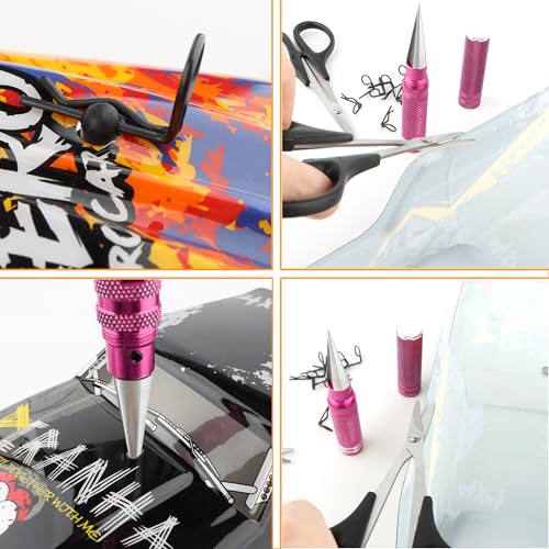 RC Body Reamer 0-14mm Hole Puncher with Sleeve & Curved & Straight Scissors & 8 Pieces Body Clips Set Cars Body Mounting for RC Vehicle Truck Plastic Body Shell Cover Repair Tools (Purple) - color: Purple