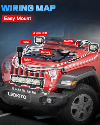 12In LED Light Bar and 4Inch LED Cube Pod Lights Spot Flood Combo | Triple Row Off Road Driving Work Lights Bar with Switch 3Lead Wiring Harness for Truck Je-ep Pickup Golf SUV UTV ATV Tractor - size: 12in+4in LED Light Bar with Wiring Harness