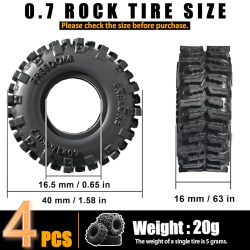 0.7" Cling On Crawler Tires 40*16mm for 1/30 Axial SCX30 Upgrade | Micro Scale Mud Rubber Tires with Foam Inserts for Axial SCX30 Redcat Ascent-32 1/30–1/32 RC Crawler Upgrades