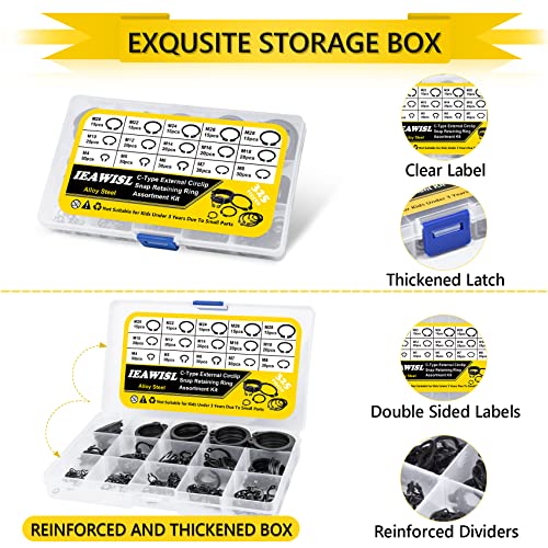 Snap Ring Set, 325Pcs Alloy Steel External Retaining Ring 15 Sizes C-Clips, Circlip Set for Axles, Shafts, and Other Moving Parts - color: Black, size: 325 pcs