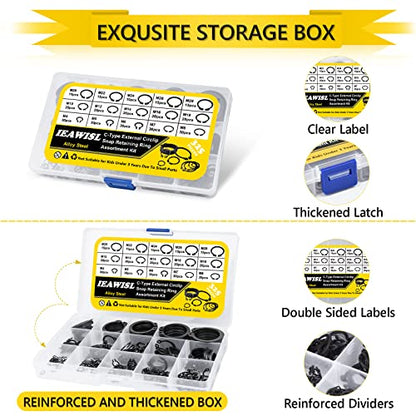 Snap Ring Set, 325Pcs Alloy Steel External Retaining Ring 15 Sizes C-Clips, Circlip Set for Axles, Shafts, and Other Moving Parts - color: Black, size: 325 pcs