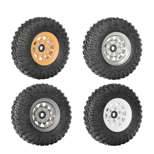 4PCS RC Car 1.55 Inch Tyres Aluminum Alloy Metal Beadlock Wheel Rim and Rubber Tires for 1/10 RC Crawler Car for Axial AX90069 D90 TF2 Tamiya CC01 LC70 MST JIMNY(85mm-10Holes Yellow) - color: 85mm-10Holes Yellow