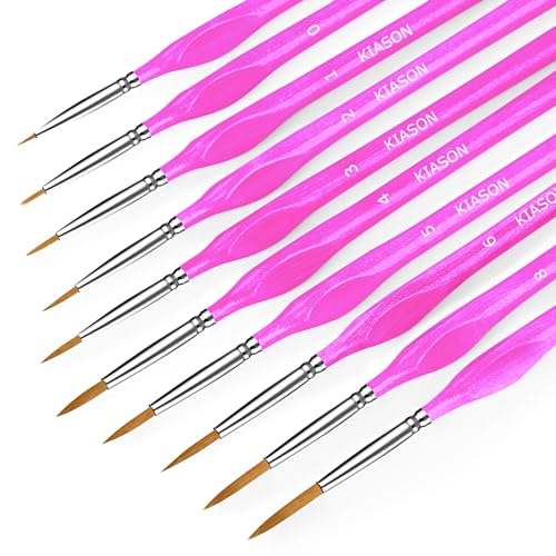 10Pcs Miniature Detail Paint Brushes Triangular Wood Handle Set | Tiny tips for acrylic, oil & watercolor, for paint-by-number, models, figurines, face paint, crafts & adult drawing, Magenta - color: Magenta, size: 10
