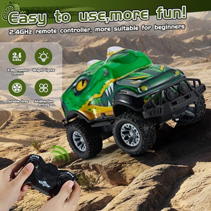 Dinosaur-Shaped Off-Road Vehicle Remote Control Cool Off-Road Vehicle Truck, 2.4GHz RC Car with LED Lights, 1:20Scale, RC Truck, Remote Control car from a Long Distance.Gifts for Boys (Green) - color: Green
