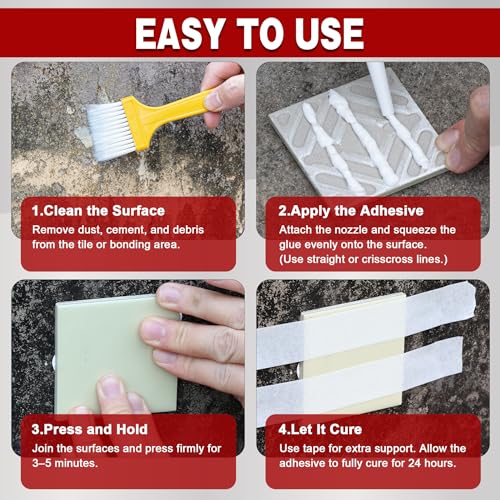 Heavy Duty Construction Adhesive, 8.8 fl oz Waterproof Cement Glue for Concrete, Tile, Stone, Wood, Brick & Drywall, Strong Indoor Outdoor Glue for Walls, Floors & Home Repair