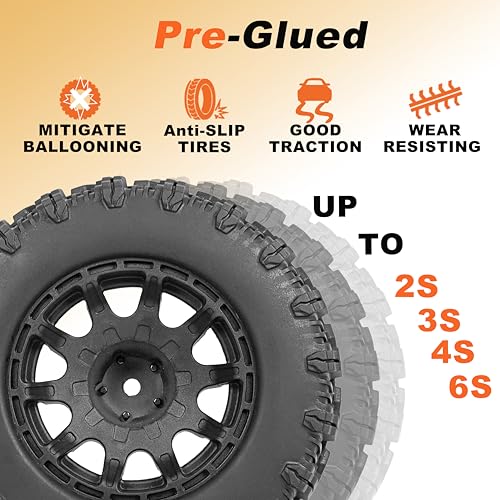 12mm Hex RC Wheels and Tires 2.8 RC Tires 1/10 Scale RC Truck Tires Wheels for Traxxas Rustler Stampede Hoss 2wd 4x4 vxl Tires Wheels Arrma Redcat RIAARIO AMORIL Tires Wheels Preglued 4PCS