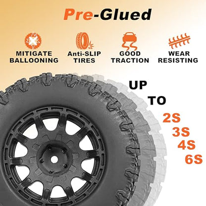 12mm Hex RC Wheels and Tires 2.8 RC Tires 1/10 Scale RC Truck Tires Wheels for Traxxas Rustler Stampede Hoss 2wd 4x4 vxl Tires Wheels Arrma Redcat RIAARIO AMORIL Tires Wheels Preglued 4PCS