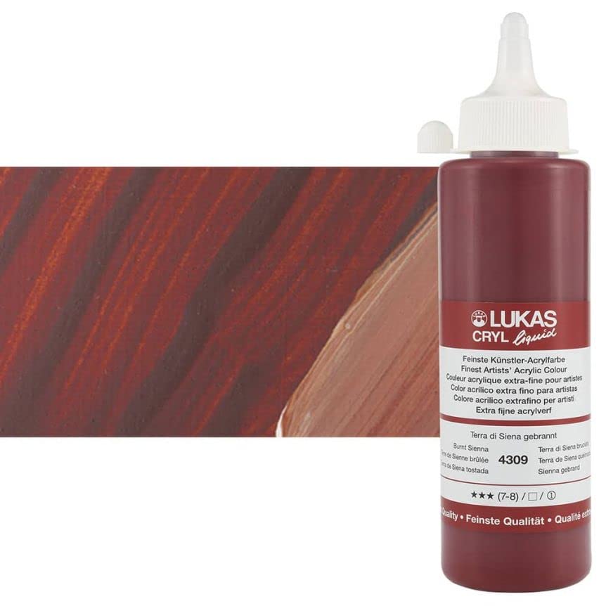 Lukas Cryl Liquid Soft Body Acrylic Paints for Painting - Professional Low Viscosity - 250 ml Bottle Burnt Sienna - color: Burnt Sienna