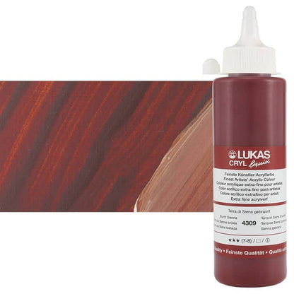 Lukas Cryl Liquid Soft Body Acrylic Paints for Painting - Professional Low Viscosity - 250 ml Bottle Burnt Sienna - color: Burnt Sienna