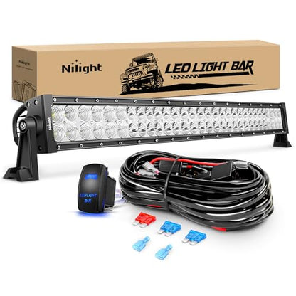 Nilight LED Light Bar 32Inch 180W Spot Flood Combo Led Off Road Lights 12V 5Pin Rocker Switch LED Light Bar Wiring Harness Kit, 2 Years Warranty (ZH079), Clear,White - size: 32Inch 180W Light Bar +Wiring Harness