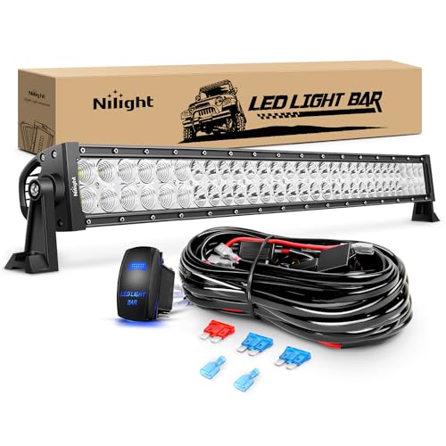 Nilight LED Light Bar 32Inch 180W Spot Flood Combo Led Off Road Lights 12V 5Pin Rocker Switch LED Light Bar Wiring Harness Kit, 2 Years Warranty (ZH079), Clear,White - size: 32Inch 180W Light Bar +Wiring Harness