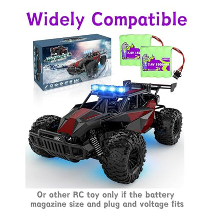 7.4V 1500mAh SM4P Plug Batteries for DEERC DE36W,Bluejay Remote Control Car, DE65 1809 RC Cars / DE36,2.4GHz High Speed RC Cars Toys, 1:12 Monster RC Truck Off Road with Charger