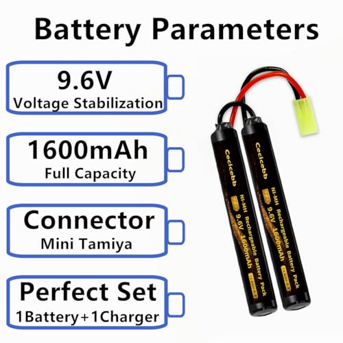 9.6V Nimh Airsoft Battery 9.6V 1600mAh Nunchuck Butterfly Mini NiMH Battery Pack with 9.6V Charger