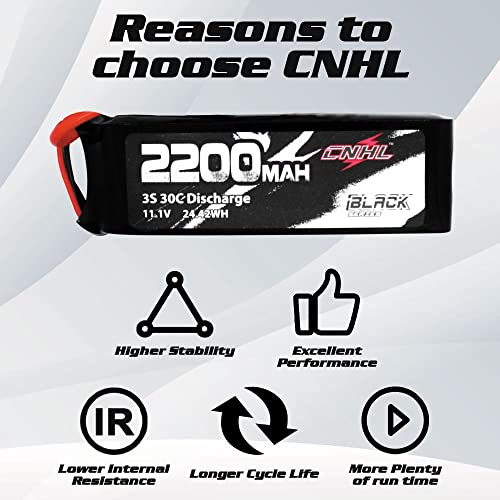 CNHL 2200mAh 3S Lipo Battery 11.1V 30C with XT60 Plug (2 Packs) | Smooth power delivery for easier control, ideal for trainer aircraft, light RC airplanes, gliders, cars, and everyday flying.