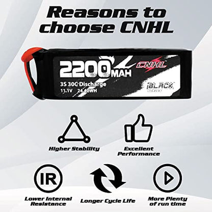 CNHL 2200mAh 3S Lipo Battery 11.1V 30C with XT60 Plug (2 Packs) | Smooth power delivery for easier control, ideal for trainer aircraft, light RC airplanes, gliders, cars, and everyday flying.