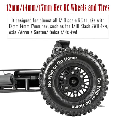 RC Wheels Tires Truck Tires 12mm/14mm/17mm Hex for 1/10 Slash 4×4 4WD 2WD/Axia1/Arrm a Senton/Redca t/Rc4w d,w/RC Wheels Hex Detachable Replace Running on Off-Road Tires,Black - color: Black- (Wheel Tires)