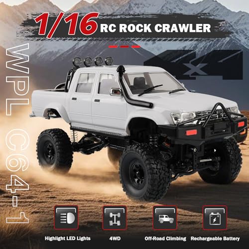 ARRIS WPL C64-1 1/16 RC Rock Crawler 4WD Trail Truck RTR | Realistic Pickup Body, Full Proportional Steering, LED Lights, Hobby Grade Platform - style: WPL C64-1 White