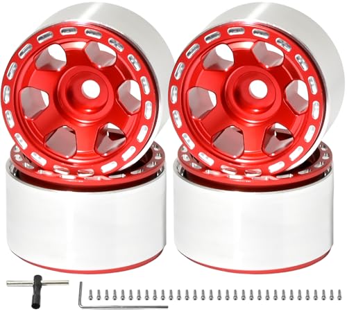 1.0 Beadlock Wheel Rim Set Aluminum Alloy RC Upgrade Part For Traxxas 1/18 TRX4M 1/24 Axial SCX24 FMS FCX24 Gladiator Bronco C10 JLU Deadbolt B17 RC Crawlers Upgrade Off-road(4Pcs/set) - color: Red