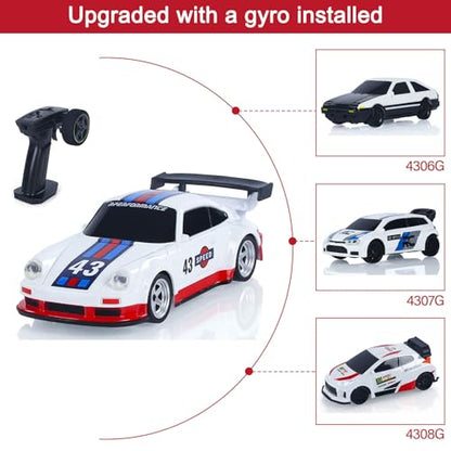 1/43 High Speed 2.4 GHz Mini RC Drift Car with 4 Wheel Drive Motor ESC Servo Motor Lighting Battery Charging Cable Gyroscope Hobby Grade Model for Birthday Gift - color: Blue, White and Red