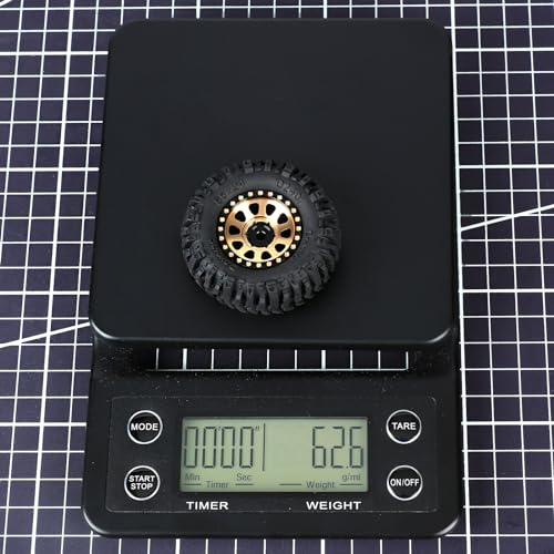 RCAWD 1.0" 7mm Hex Brass Weights Wheels Tires Set, Beadlock RC Crawler Wheels for 1/24 1/18 TRX4M SCX24 FCX24 FCX18 AX24 HobbyPlus CR18P FMS Upgrades Parts 63g*4pcs,55 * 22mm