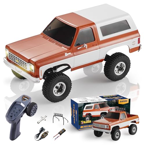 BEEZRC FMS 1/24 FCX24S Chevy K5 Blazer S RC Crawler, Officially Licensed RC Rock Crawler, RC Pickup Truck SUV, 4WD 2.4GHz Hobby RC Model, 8km/h Mini Car,Off-Road Remote Control Car for Adults(Orange) - color: Orange