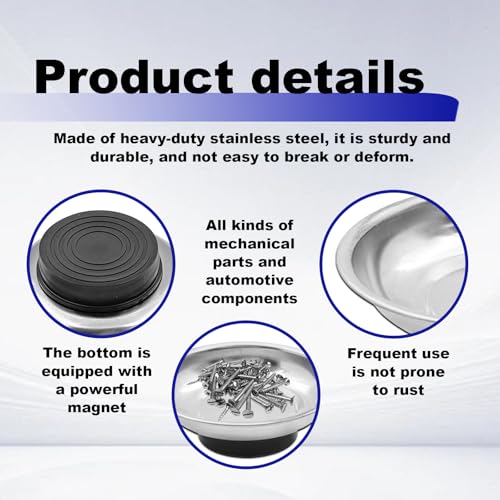 2PCS Magnetic Parts Tray Set, 3" Stainless Steel Round Magnetic Parts Tray for Mechanic's, Magnet Tool Parts Tray for Screws Bolts Nuts Metal Parts