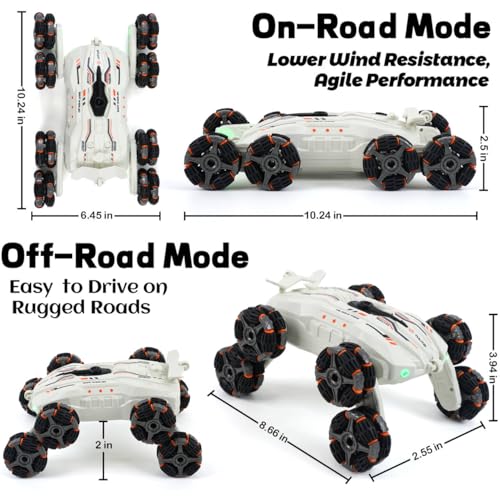 Funbud 8 Wheels Gesture Sensing RC Stunt Car for Kids - Birthday Gifts for 6 7 8 9 10 11 12+ Years Old, Remote Control Off-Road Vehicle, 360 Degree Flips & Lights & Spray, Fun Toys for Boys Age 6-12