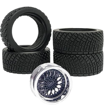 4PCS 65mm RC Rally Car Rubber Tires and Plastic Plating Wheel Rims Set 12mm Hex for 1/10 RC On-Road Rally Drift Racing Car for HSP Tamiya Sakura HPI WR8 HSP TT02 WLtoys(Black Silver) - color: Black