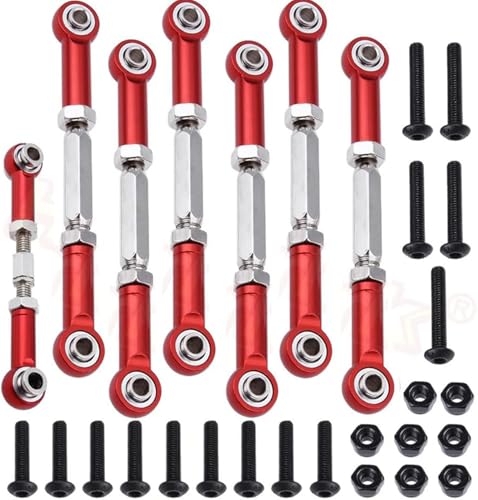 Aluminum Turnbuckles Camber Link Rod Ends Sets for 1/10 Slash 2WD 4X4/Hoss 2WD 4X4/Rustler 2WD 4X4/Stampede 2WD 4X4 Upgrade Parts RC Truck 7pcs/Set(Red)