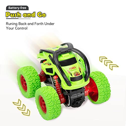 LODBY Monster Trucks Toys for Boys - Toddler Push and Go Truck Race Cars for Kids Party Favors Ages 2-4 3-5, Flip Stunt Car Toys for 2 3 4 5 6 Year Old Boy Birthday Gifts - style: Flame