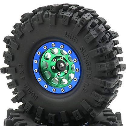 Soft Sticky 1.9 Mud Slingers Tires T8 Tyre 120mm/4.72inch & 1.9 Beadlock Wheels Green Blue Color For 1/10 Rock Crawler Traxxas TRX4 Axial SCX10 Redcat Gen8, (4-Pack) - color: Green & Blue