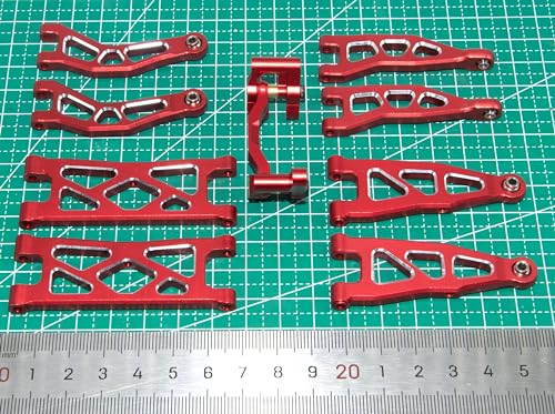 Upgrade Aluminum Front Rear Armss Compatible with 1/18 Armass Granite Grom Mega 380 Brushed 4x4 Monster Truck RTR Alloy Front Rear Suspension Hops Up（Red）