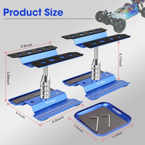RC Car Stand Aluminum Repair Workstation with 360 Degree Rotation, Lift & Lower Function Screw Tray for 1/8 1/10 1/12 1/16 Scale RC Models Compatible with RC Crawler Monster Truck Buggy (Blue) - color: Blue