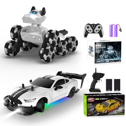 Remote Control Robot Dog Toy 2.4GHz 8WD All-Terrain Gesture Sensing Stunt RC Cars RTR Climbing Robot Dogs+RC Drift Car 1:20 Scale Remote Control Cars 2.4GHz 4WD High Speed RTR Racing Vehicle with LED