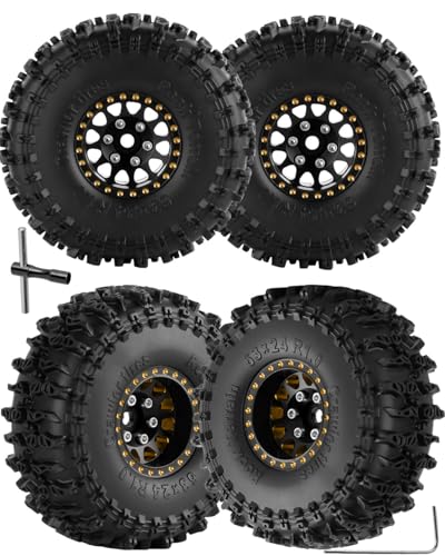 RC Full Brass 1.0 RC Wheel RC Tires for 1/18 1/24 Trx4m Axia l SCX24 RC Crawler,1.0" Beadlock RC Truck Tires and Wheel Highway Tires Wheel Rim,4PCS Style A - style: Style A