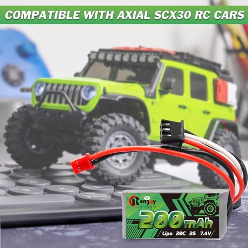 7.4V 2S 20C 200mAh Rechargeable Lipo Battery for Axial SCX30, 3pcs | 2S Lipo Battery with PH2.0 Plug Compatible with Axial SCX30 Jeep Bronco K10 RC Car Truck Rock Crawler Upgrades - color: 200mAh/ 3pcs