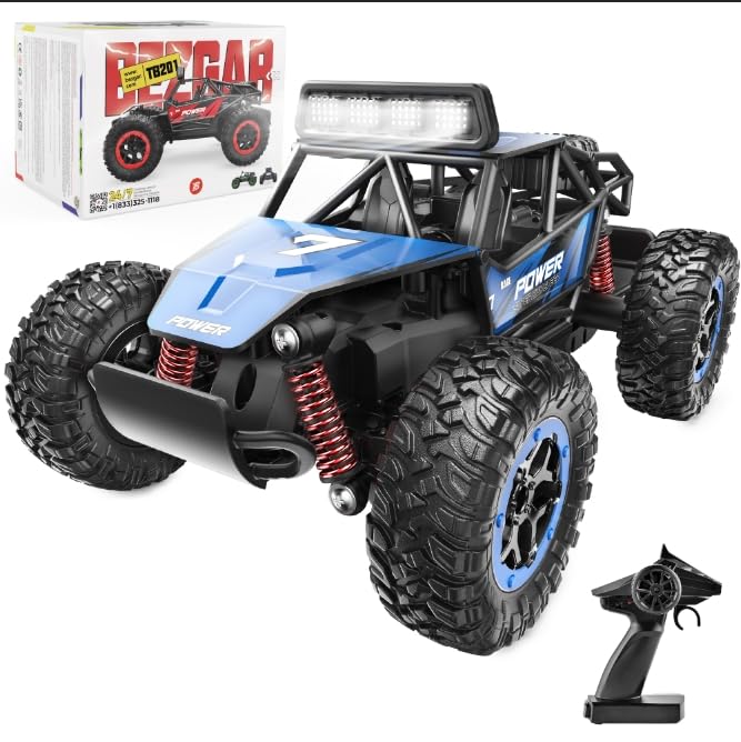 BEZGAR TB201 RC Cars-1:20 Scale Remote Control Car-2WD High Speed 20 Km/h Electric Toy Off Road Vehicle Monster Truck Crawler with LED Headlight and Rechargeable Battery for 8-12 Year Old Boys Girls - color: Tb201-blue