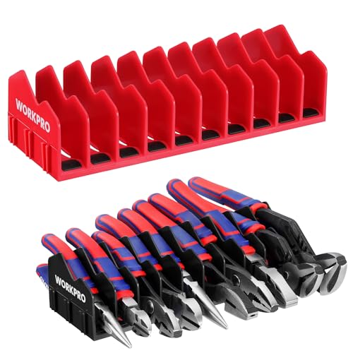 WORKPRO 2-Pack Plier Organizer Rack, 20-Slot Tool Organizer and Storage | Large Capacity Plier Holder, Non-Slip Rubber Base, High-Strength Plastic, Extendable Tool Box Organizer, Pliers Not Included - color: Black &Red, size: 2 Pack